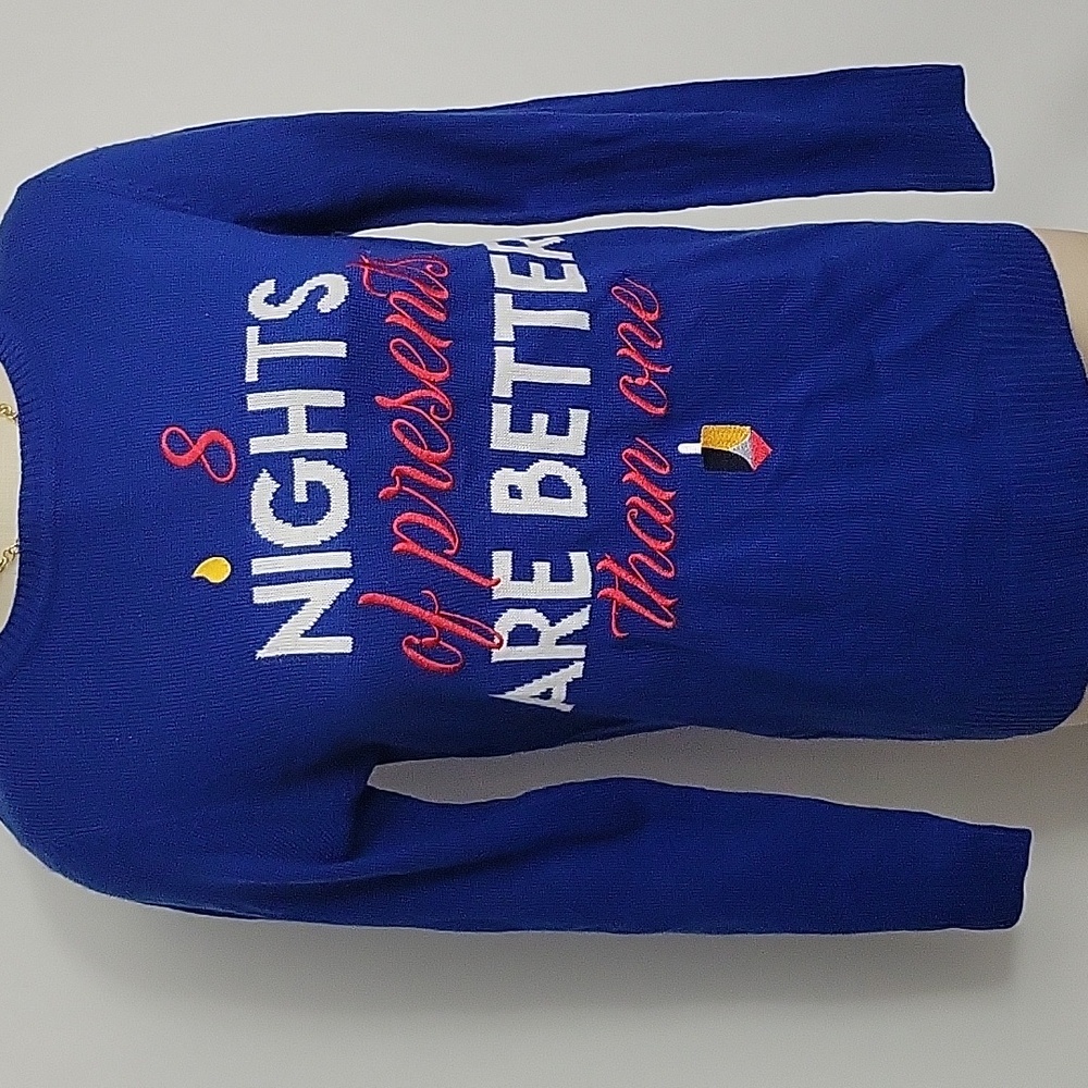 NWT Verve Ami Hanukkah Sweater Royal Blue Size Medium